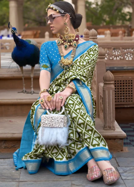 Mehndi Green Patola Saree