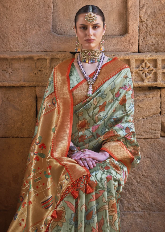 Mint Green Paithani Silk Saree