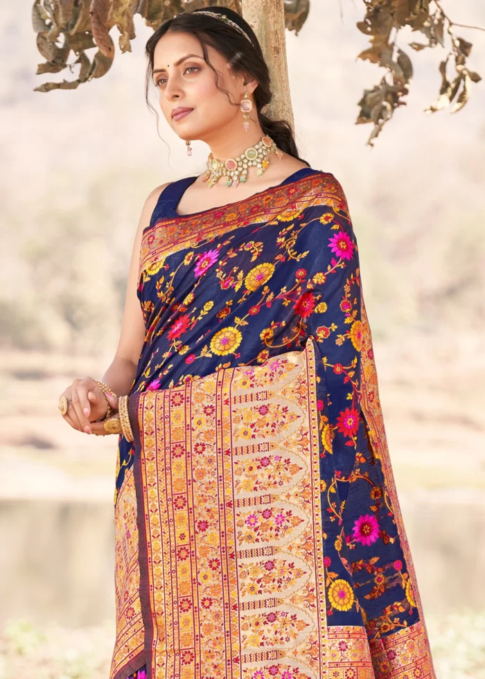 Navy Blue Kashmiri Jamawar Saree