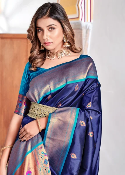 Navy Blue Paithani Silk Saree