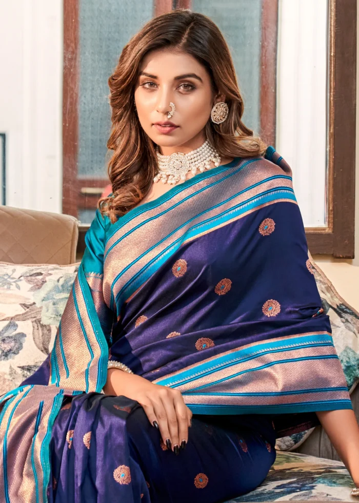 Navy Blue Paithani Silk Saree