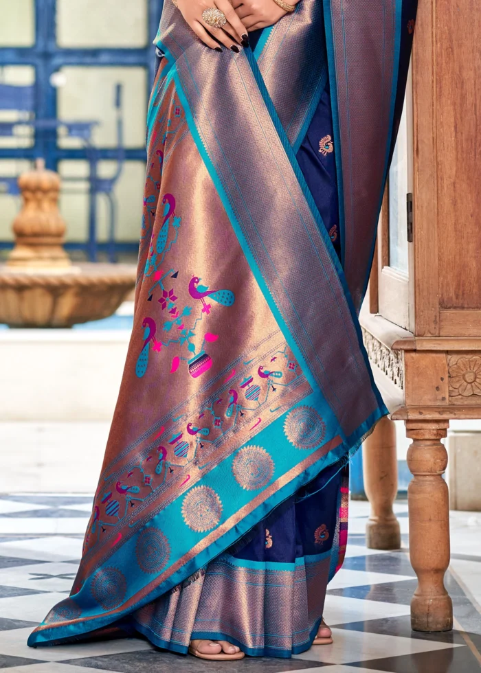 Navy Blue Paithani Silk Saree