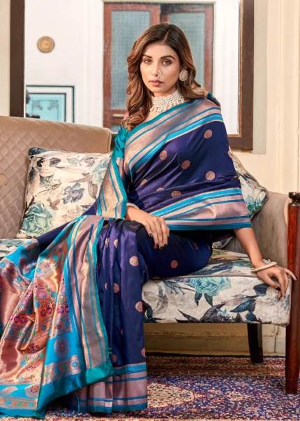 Navy Blue Paithani Silk Saree