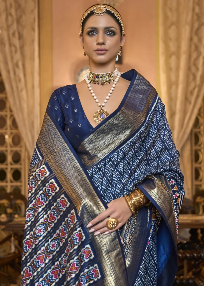 Navy Blue Patola Silk Saree