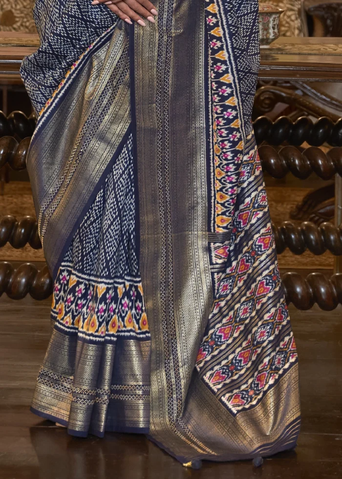 Navy Blue Patola Silk Saree