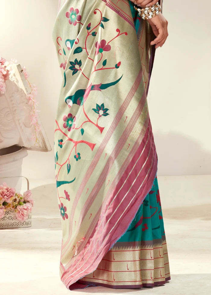 Ocean Blue Paithani Silk Saree