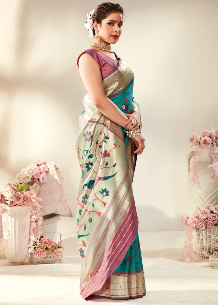 Ocean Blue Paithani Silk Saree