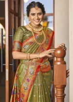 Olive Green Paithani Silk Saree