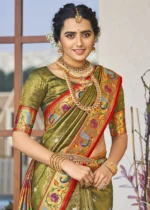 Olive Green Paithani Silk Saree