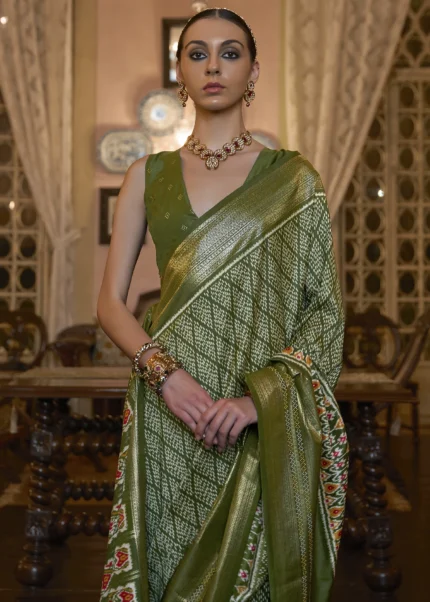 Olive Green Patola Silk Saree