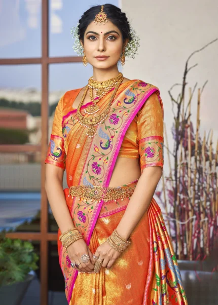 Orange Paithani Silk Saree