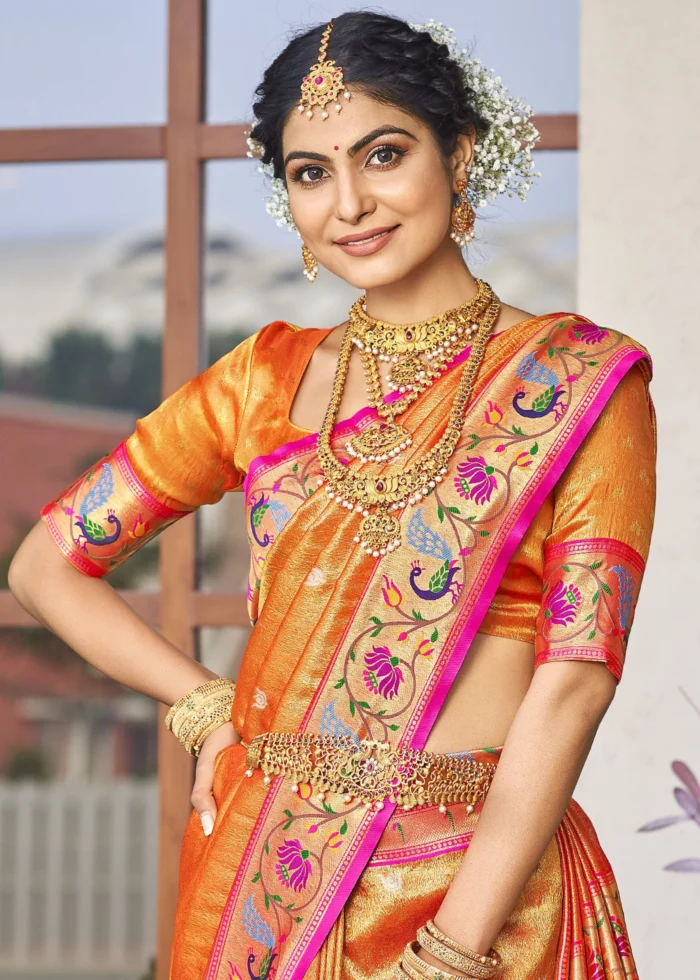 Orange Paithani Silk Saree