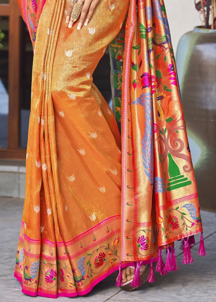 Orange Paithani Silk Saree