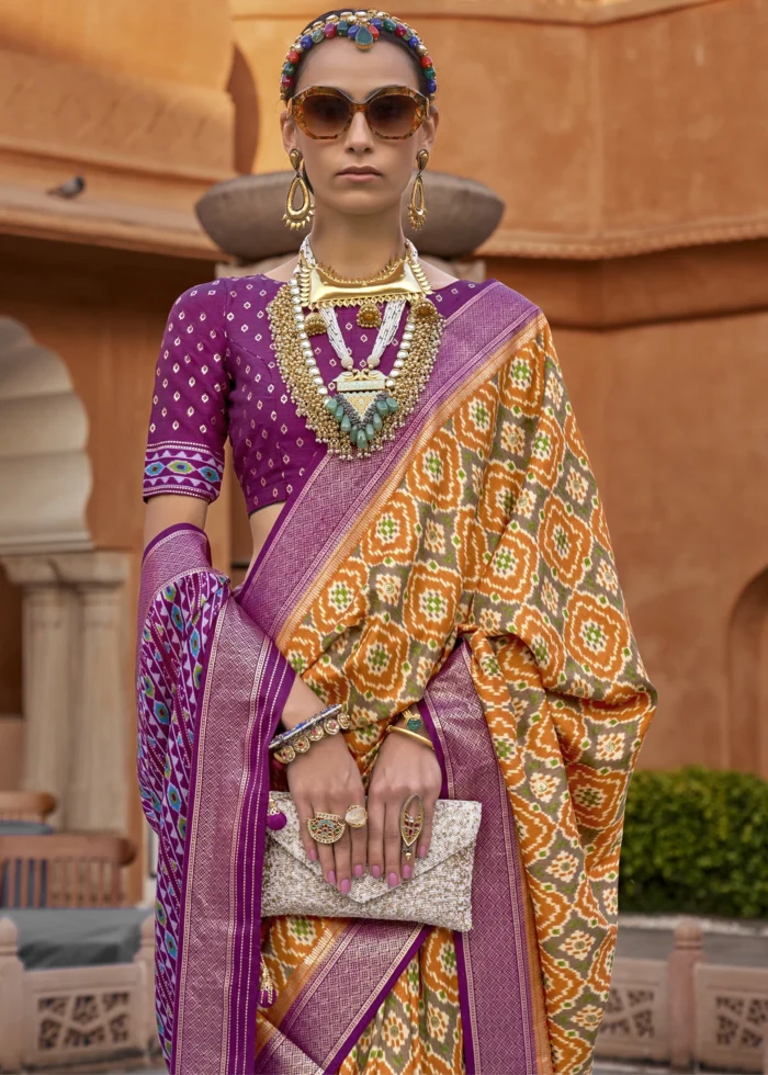 Orange & Purple Patola Saree