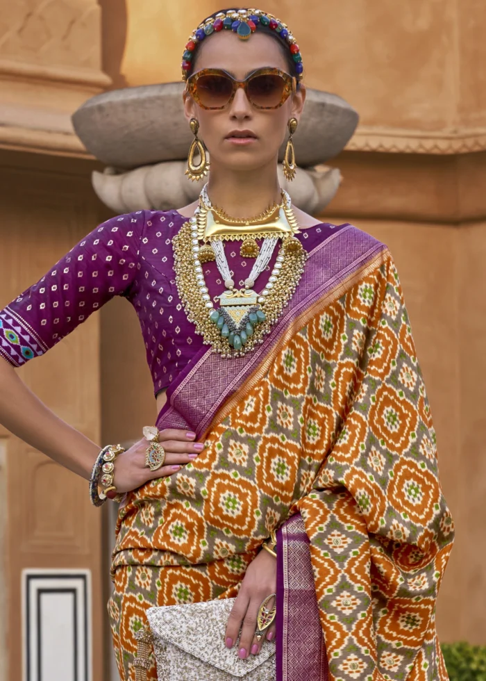 Orange & Purple Patola Saree