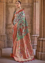 Pastel Green Paithani Silk Saree