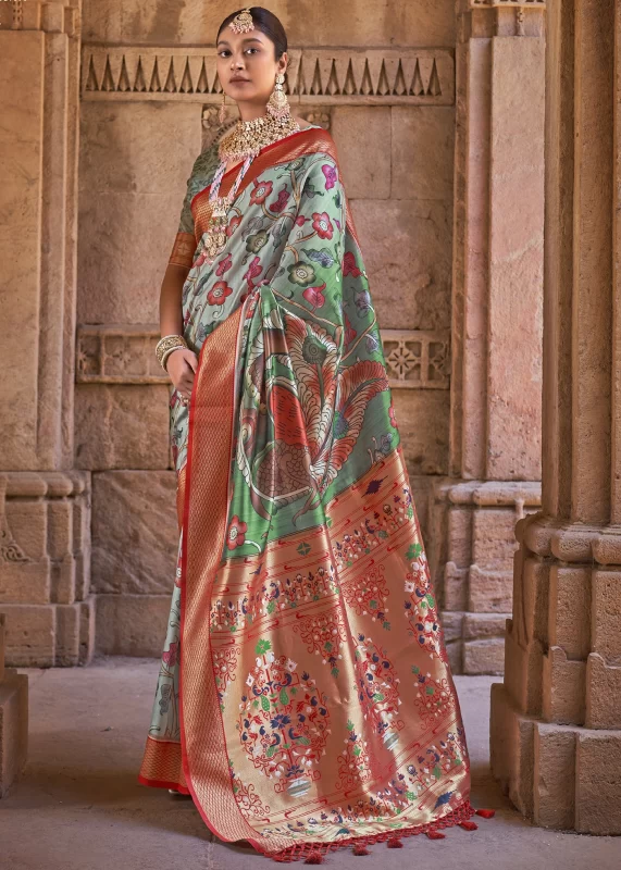 Pastel Green Paithani Silk Saree