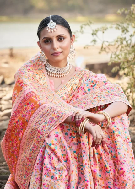 Peach Kashmiri Jamawar Saree