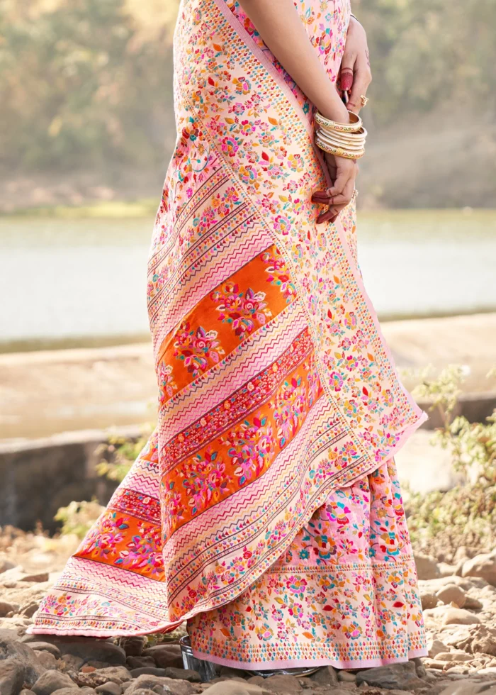 Peach Kashmiri Jamawar Saree