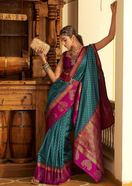 Peacock Blue Banarasi Silk Saree