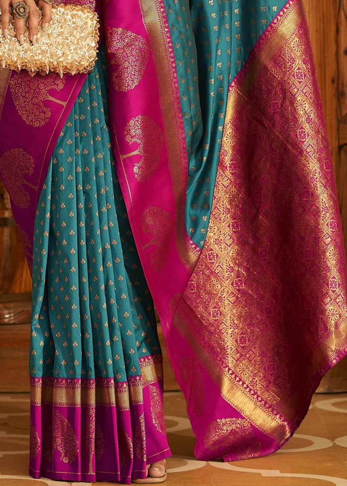 Peacock Blue Banarasi Silk Saree