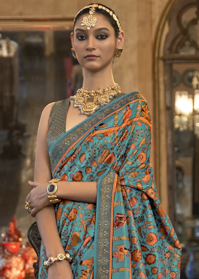 Peacock Blue Patola Silk Saree