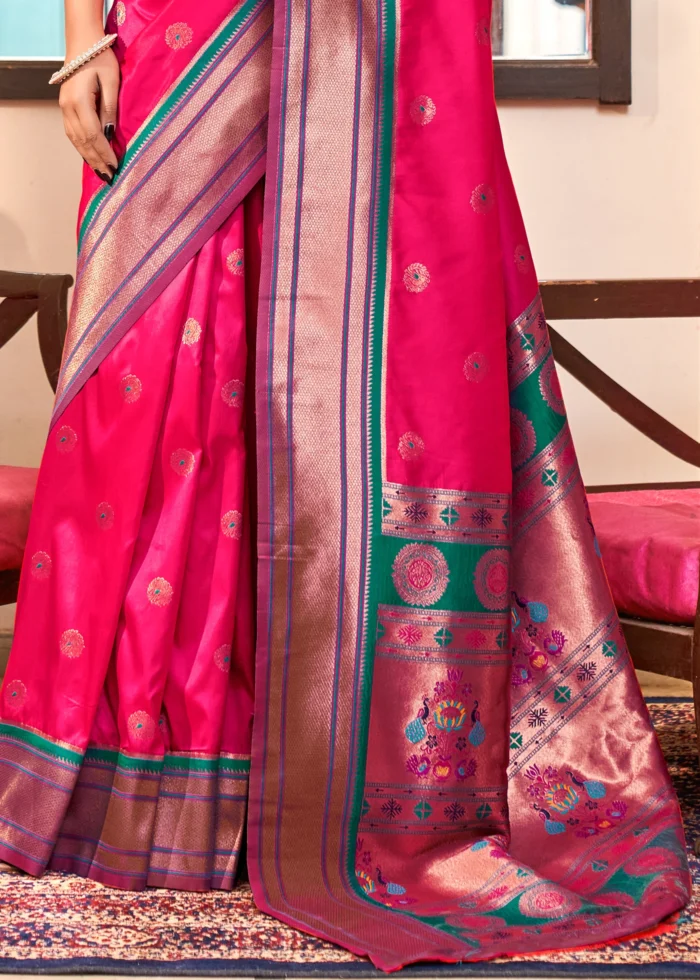 Pink and Purple Paithani Silk Saree