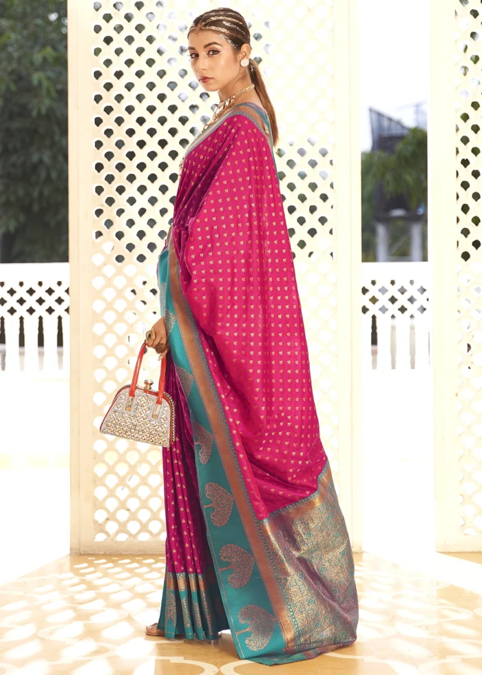 Raspberry Pink Banarasi Silk Saree