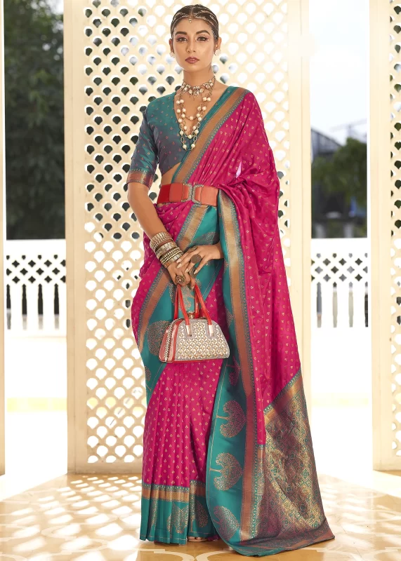 Raspberry Pink Banarasi Silk Saree