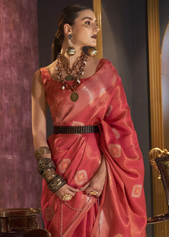 Raspberry Red Banarasi Silk Saree