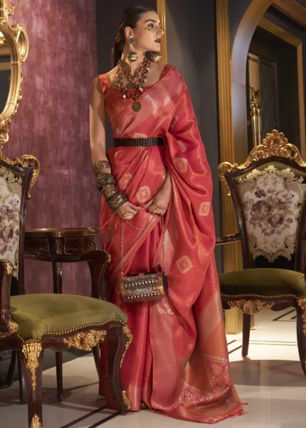 Raspberry Red Banarasi Silk Saree