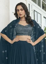 Regal Blue Crop Top Skirt Set with Shrug