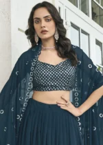 Regal Blue Crop Top Skirt Set with Shrug