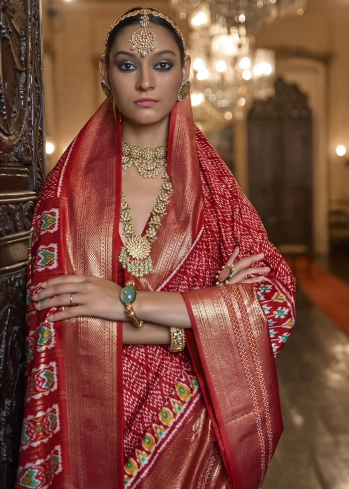 Rufous Red Patola Silk Saree