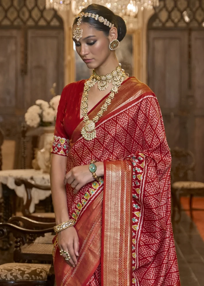 Rufous Red Patola Silk Saree