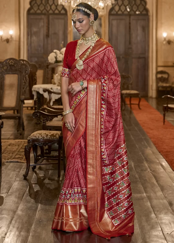 Rufous Red Patola Silk Saree