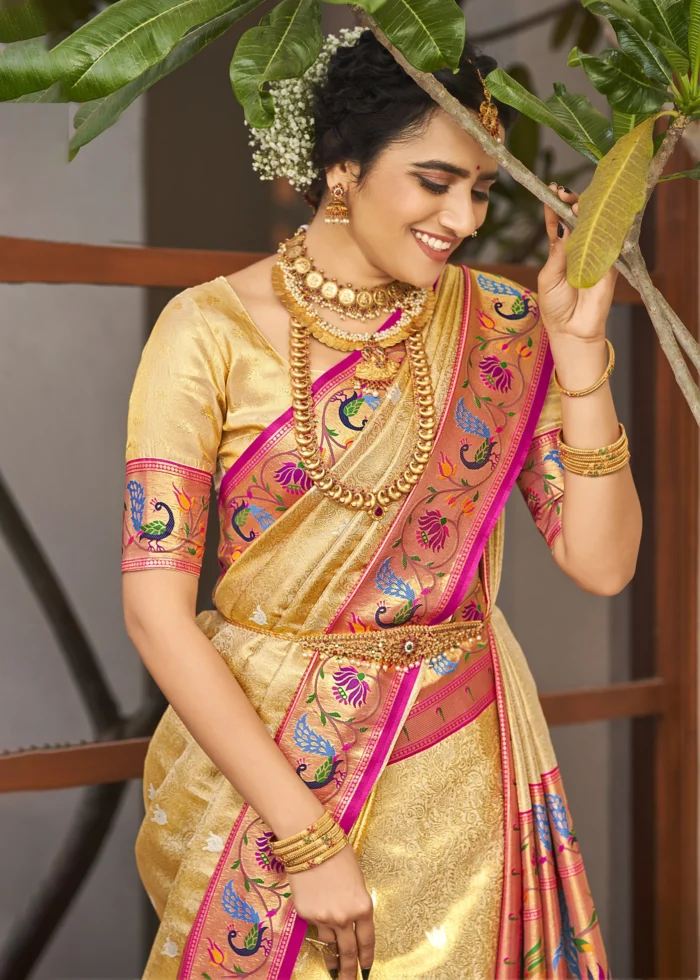 Safari Beige Paithani Silk Saree