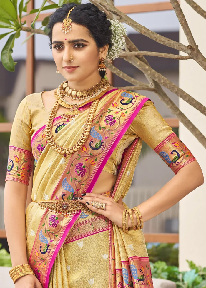 Safari Beige Paithani Silk Saree