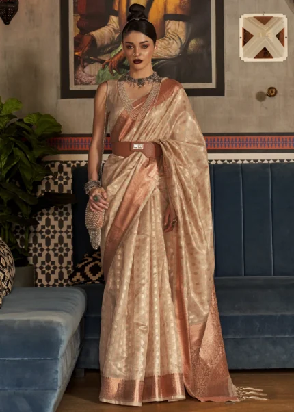 Safari Beige Tissue Silk Banarasi Saree