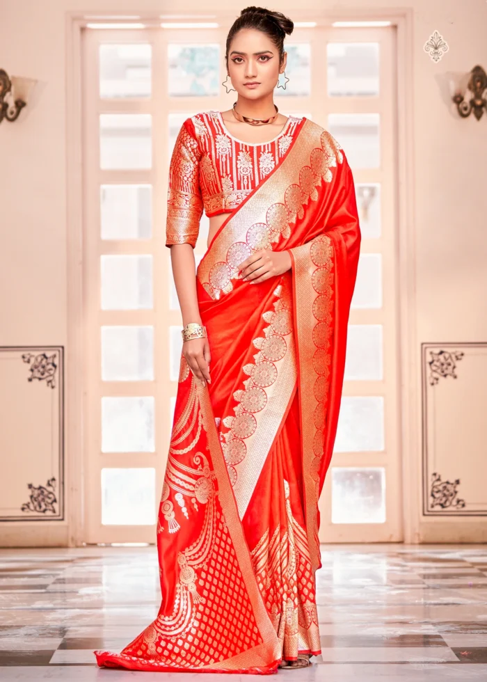 Scarlet Red Banarasi Saree