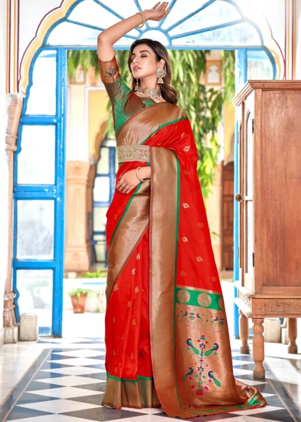 Scarlet Red Paithani Silk Saree