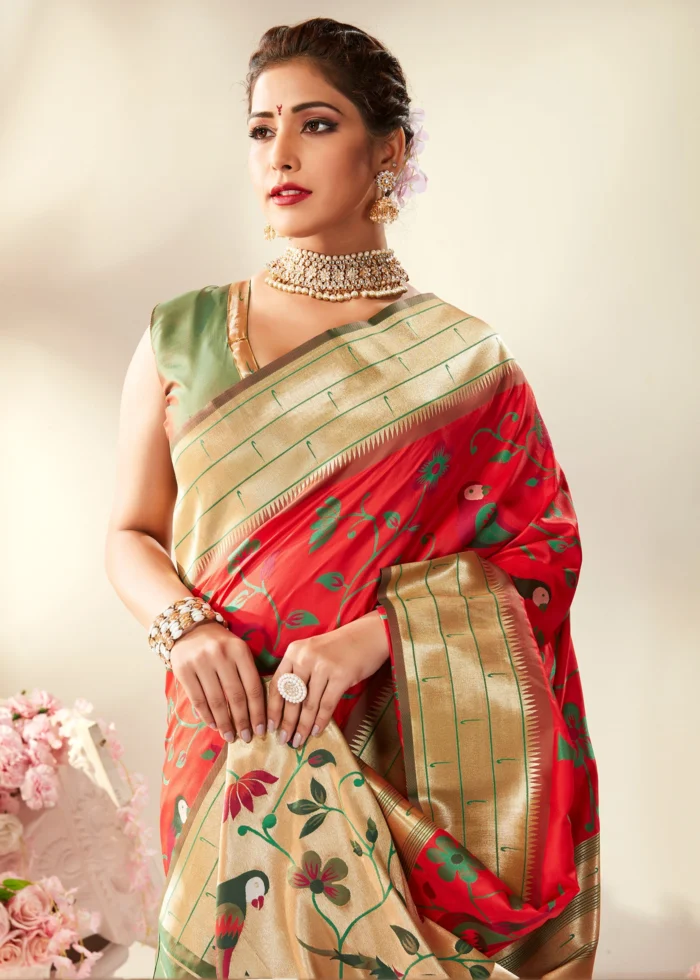 Scarlet Red Paithani Silk Saree