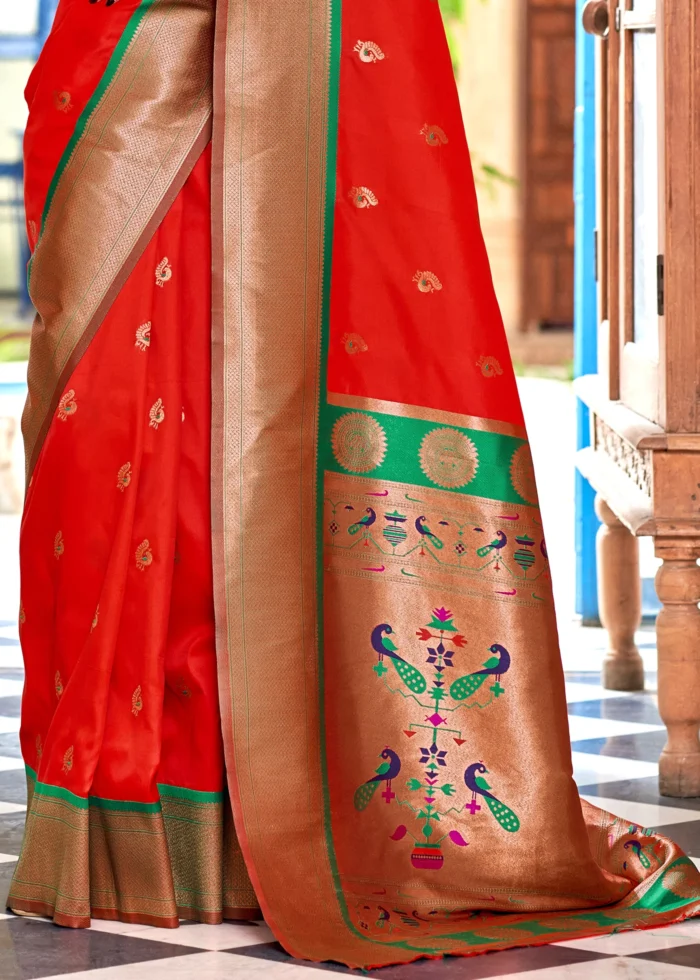 Scarlet Red Paithani Silk Saree