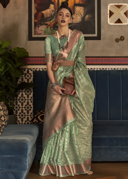 Sea Green Tissue Silk Banarasi Saree