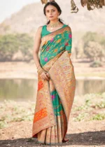 Seafoam Green Kashmiri Jamawar Saree