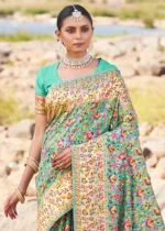 Seafoam Green Kashmiri Jamawar Saree