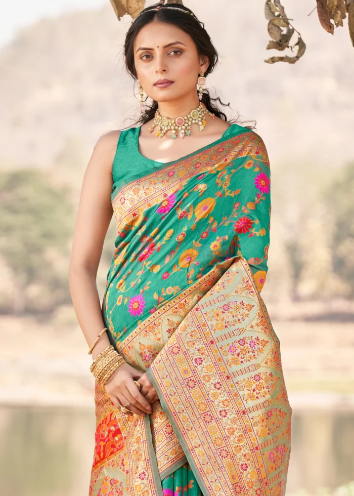 Seafoam Green Kashmiri Jamawar Saree