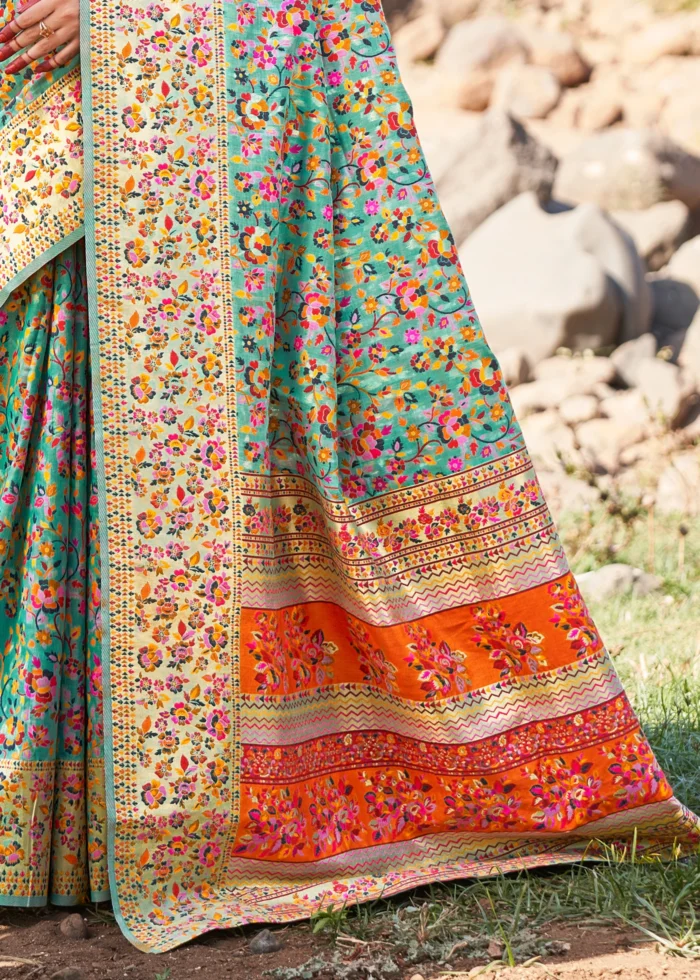 Seafoam Green Kashmiri Jamawar Saree