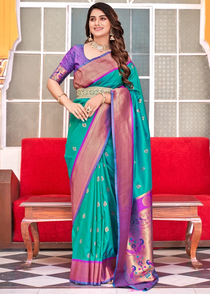 Seafoam Green Paithani Silk Saree