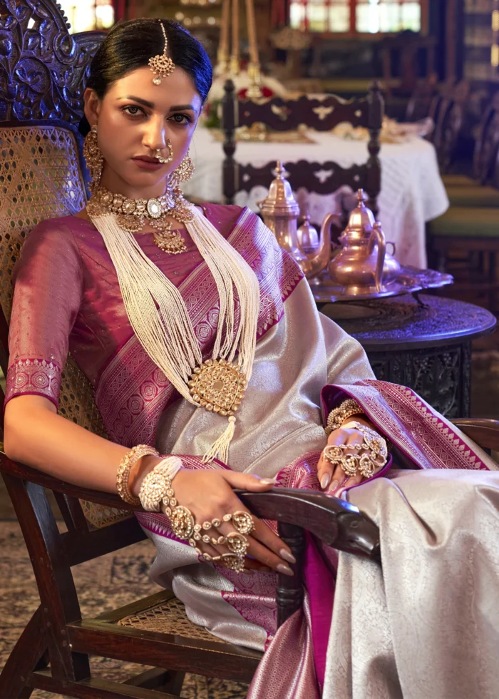 Silver White Kanjivaram Saree